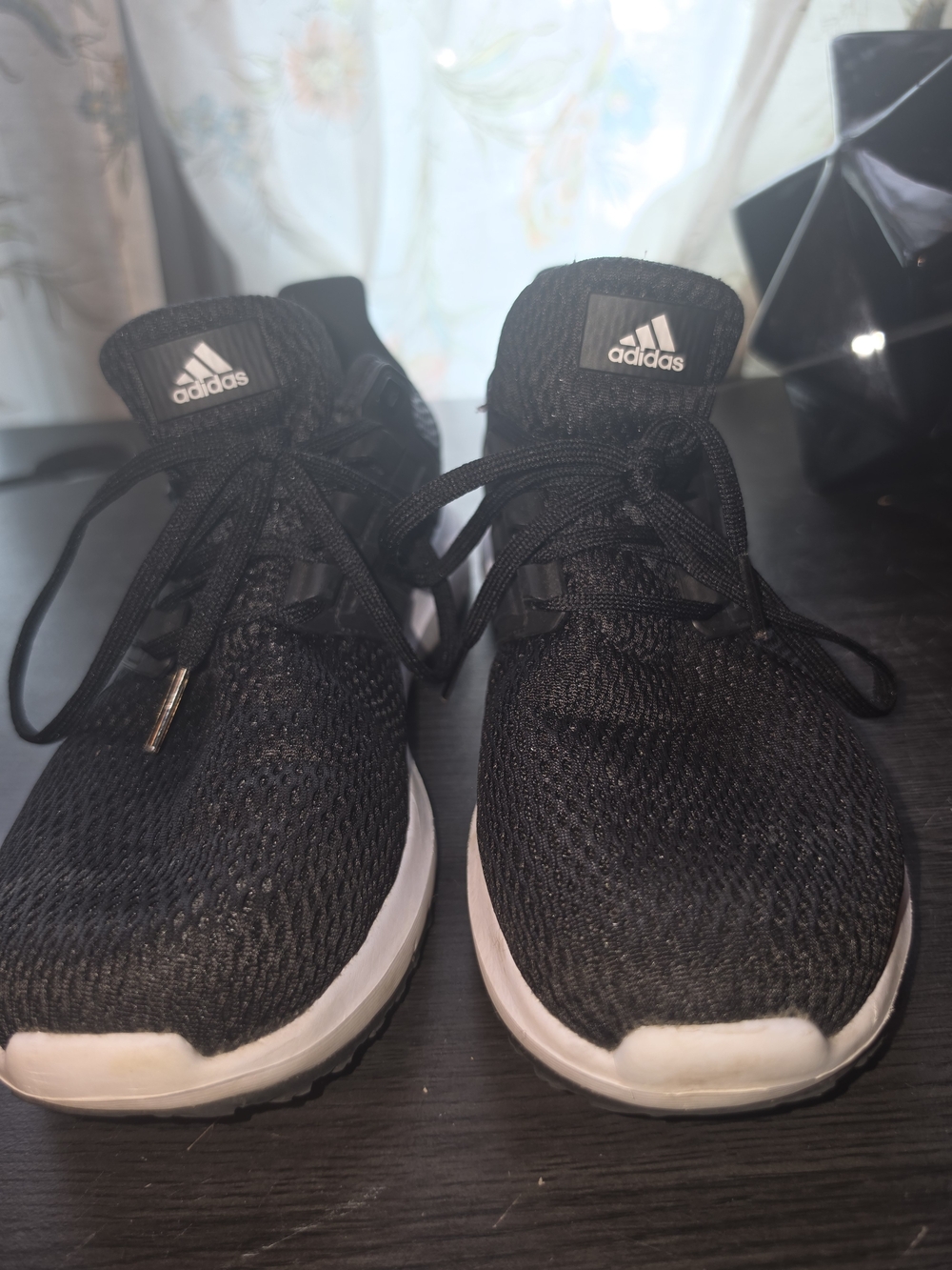 Adidas Black Knit Running Sneakers with White Soles
